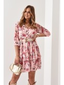 Floral dress with a tied neckline, powder 21990 - Online store - Boutique